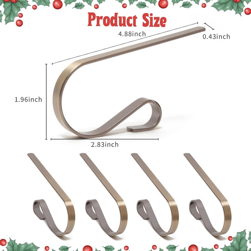 Klurent Christmas Stocking Holders for Mantle Set of 4, Lightweight Adjustable Christmas Stocking Holder Hooks Metal Fireplace Hanger for Christmas Party Decoration, Non-Slip Mantle Stocking Hooks(Bronze) - Image 2